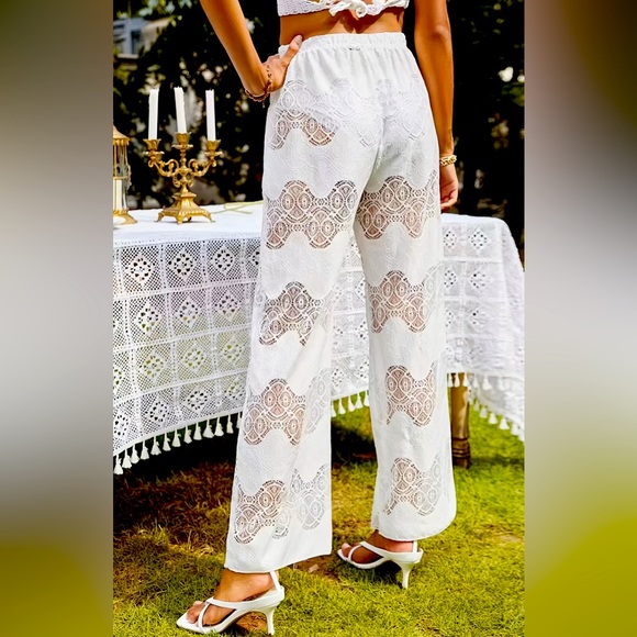  Wide Leg, High Waist Loose White Beach Pants - Picture 3 of 3